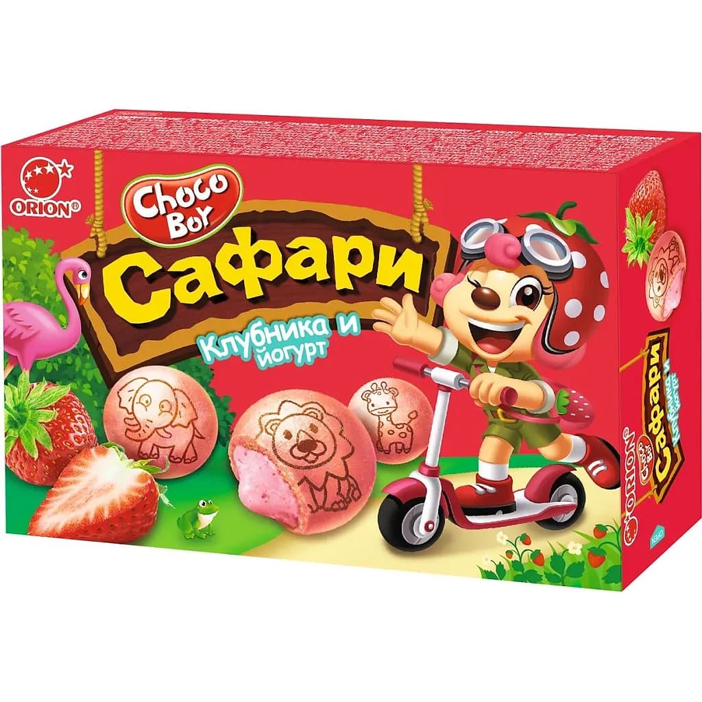 Печенье Orion Choco Boy Сафари клубника и йогурт, 39 г.