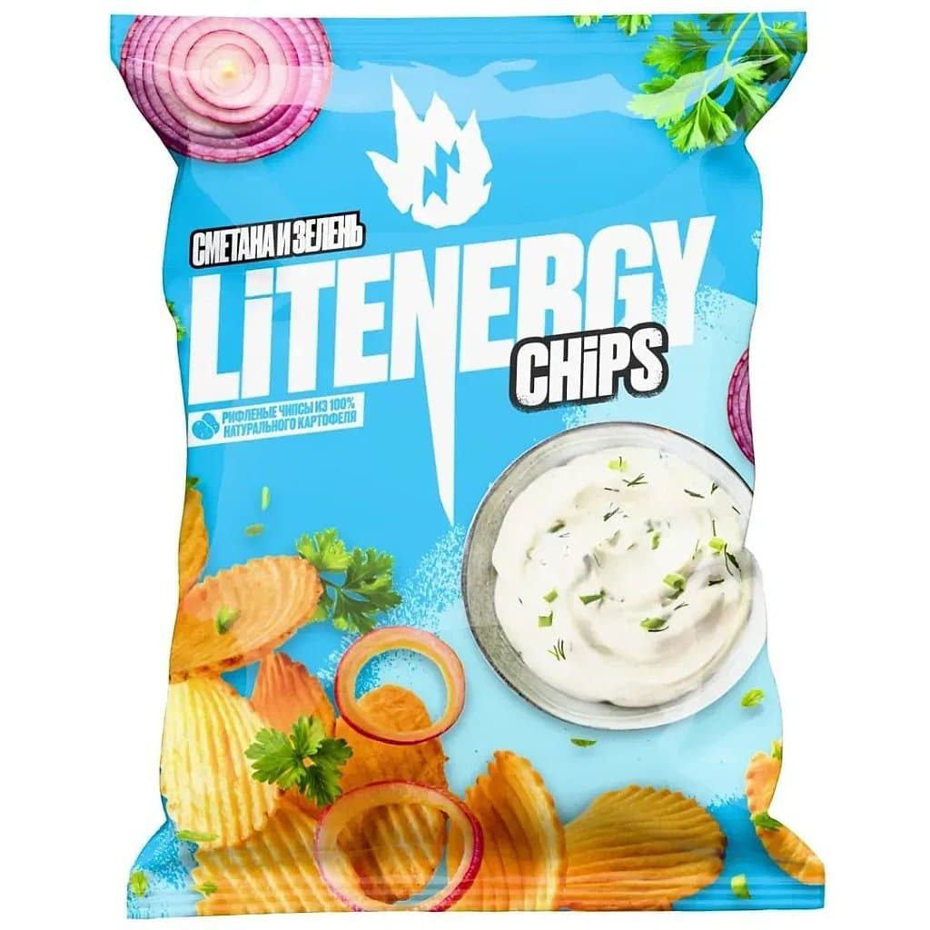 Чипсы Lit Energy сметана и зелень рифлёные, 120 г.