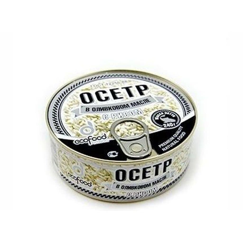 Осетр в оливковом масло с рисом "ЭКО ФУД" ж/б 290г