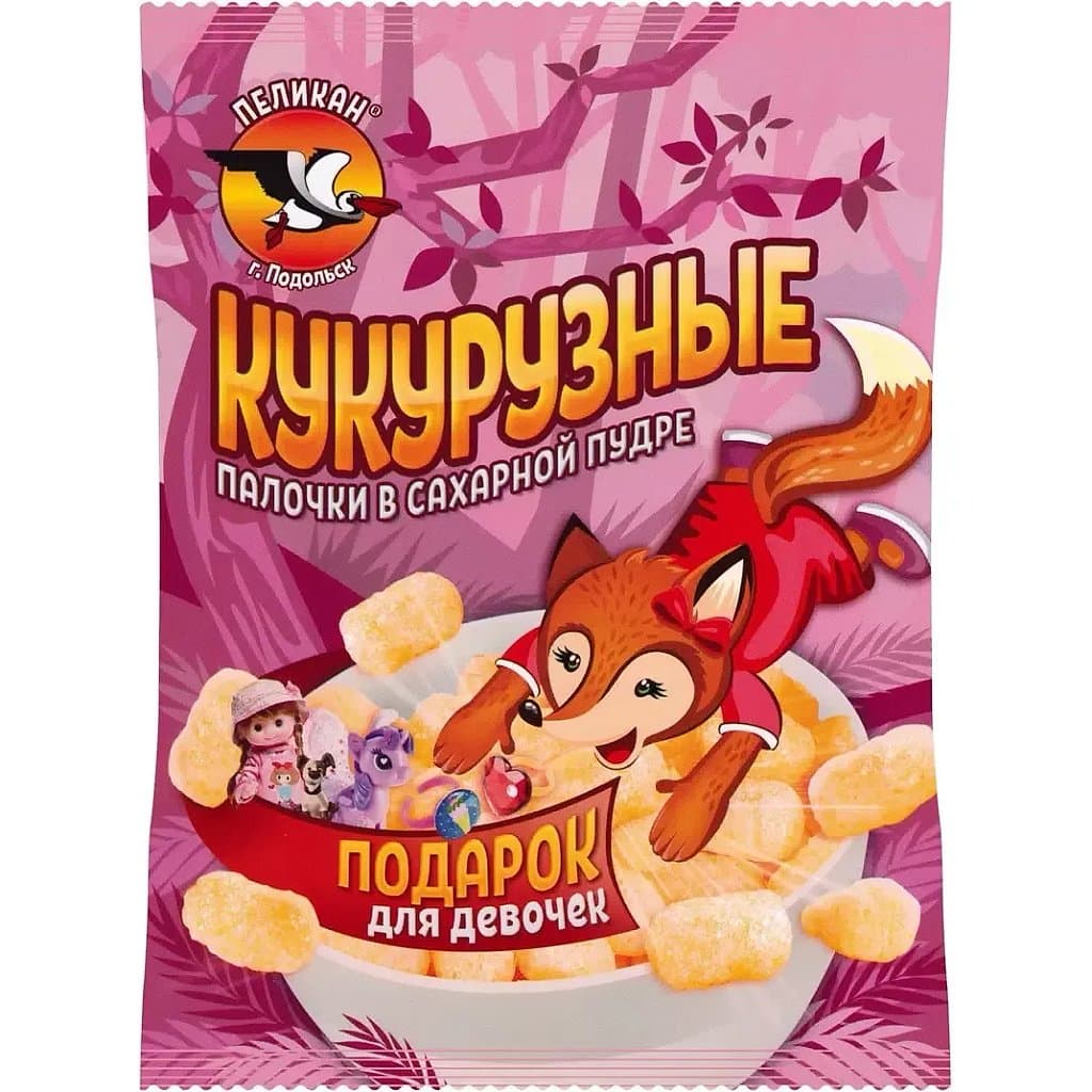 Пеликан кукурузные палочки в сахарной пудре с подарком для девочек, 40 г.