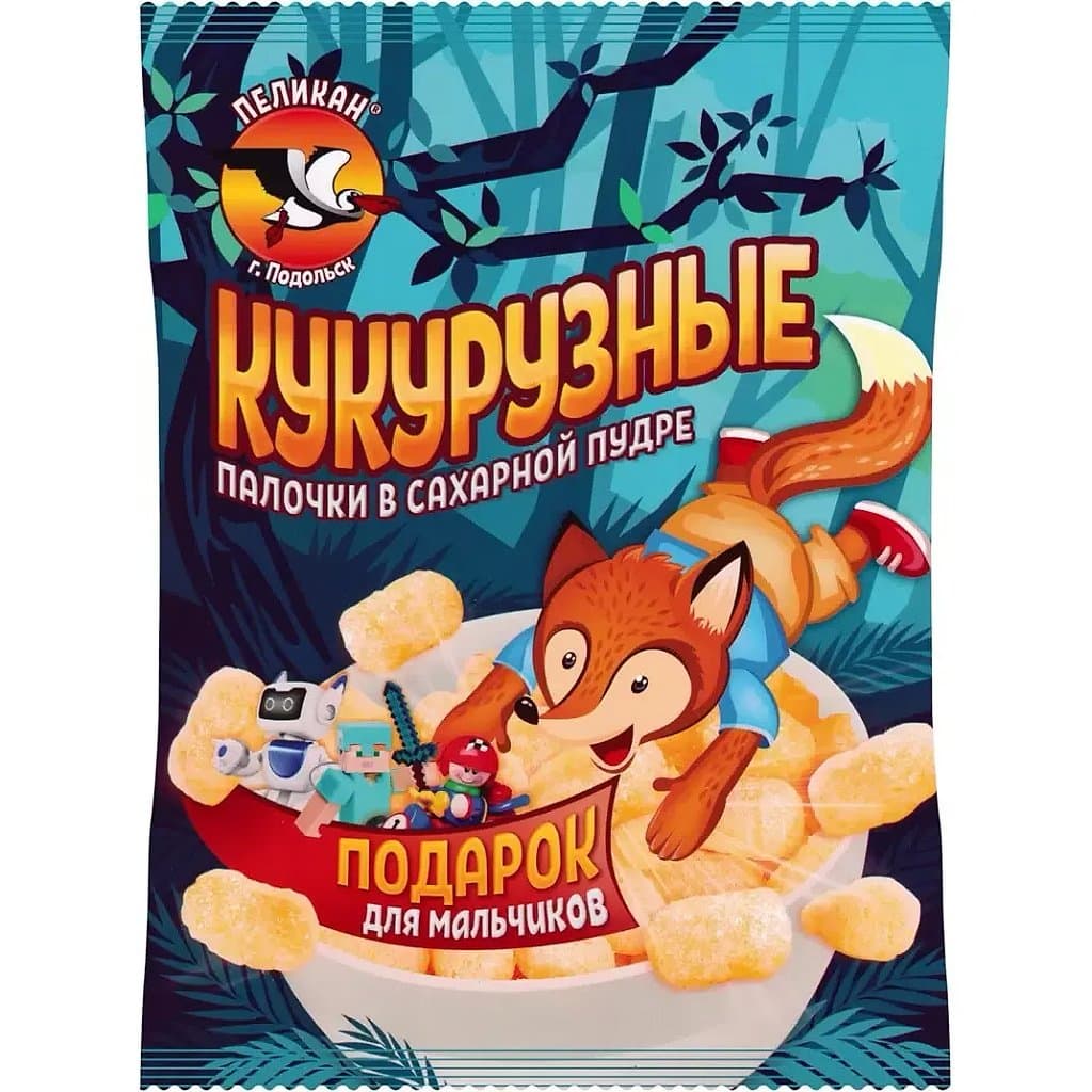 Пеликан кукурузные палочки в сахарной пудре с подарком для мальчиков, 40 г.