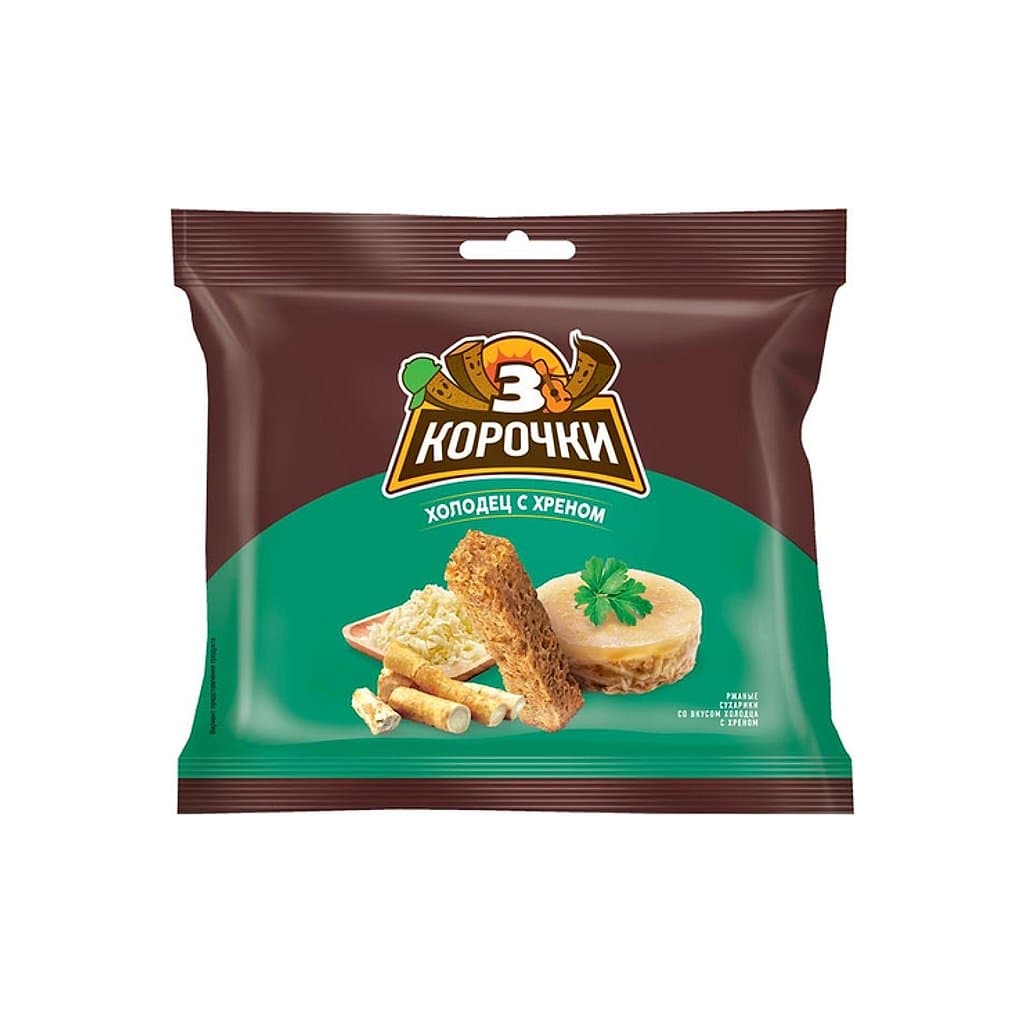 Сухарики «3 Корочки» со вкусом холодца с хреном, 40 г.