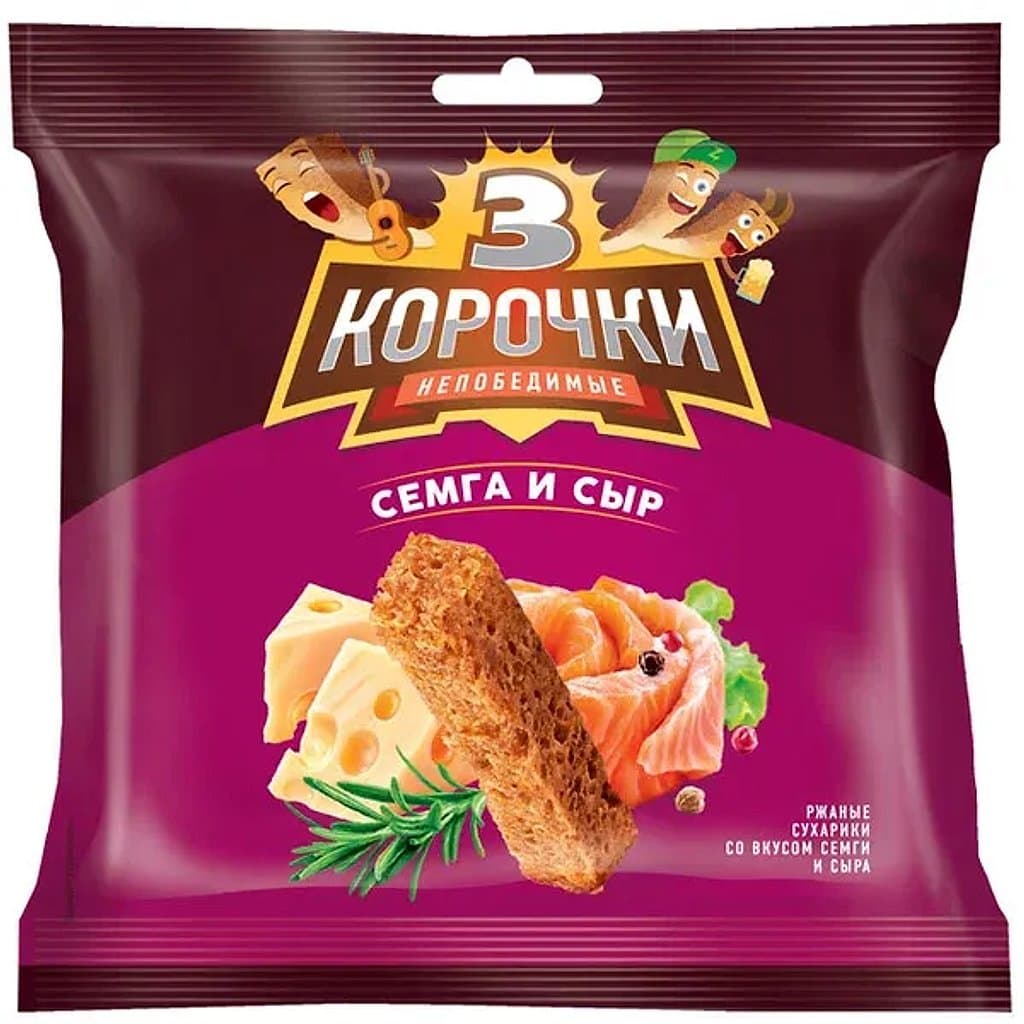 Сухарики «3 Корочки» со вкусом сёмги с сыром, 40 г.